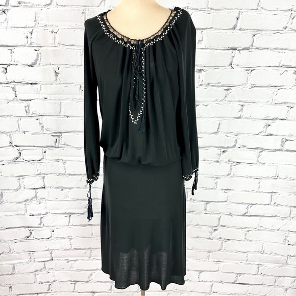 Vintage Jean Paul Gaultier Femme Embroidered Midi Dress US 8 Black LBD Y2k 90s - Picture 1 of 14